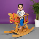 Wooden Rocking Horse With Side Support Baby Protection - Red Belt seat (No cash on Delivery)
